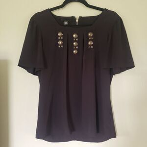 Apostrophe Square-Neck Black Studded Blouse Size S | Edgy Short Sleeve Top